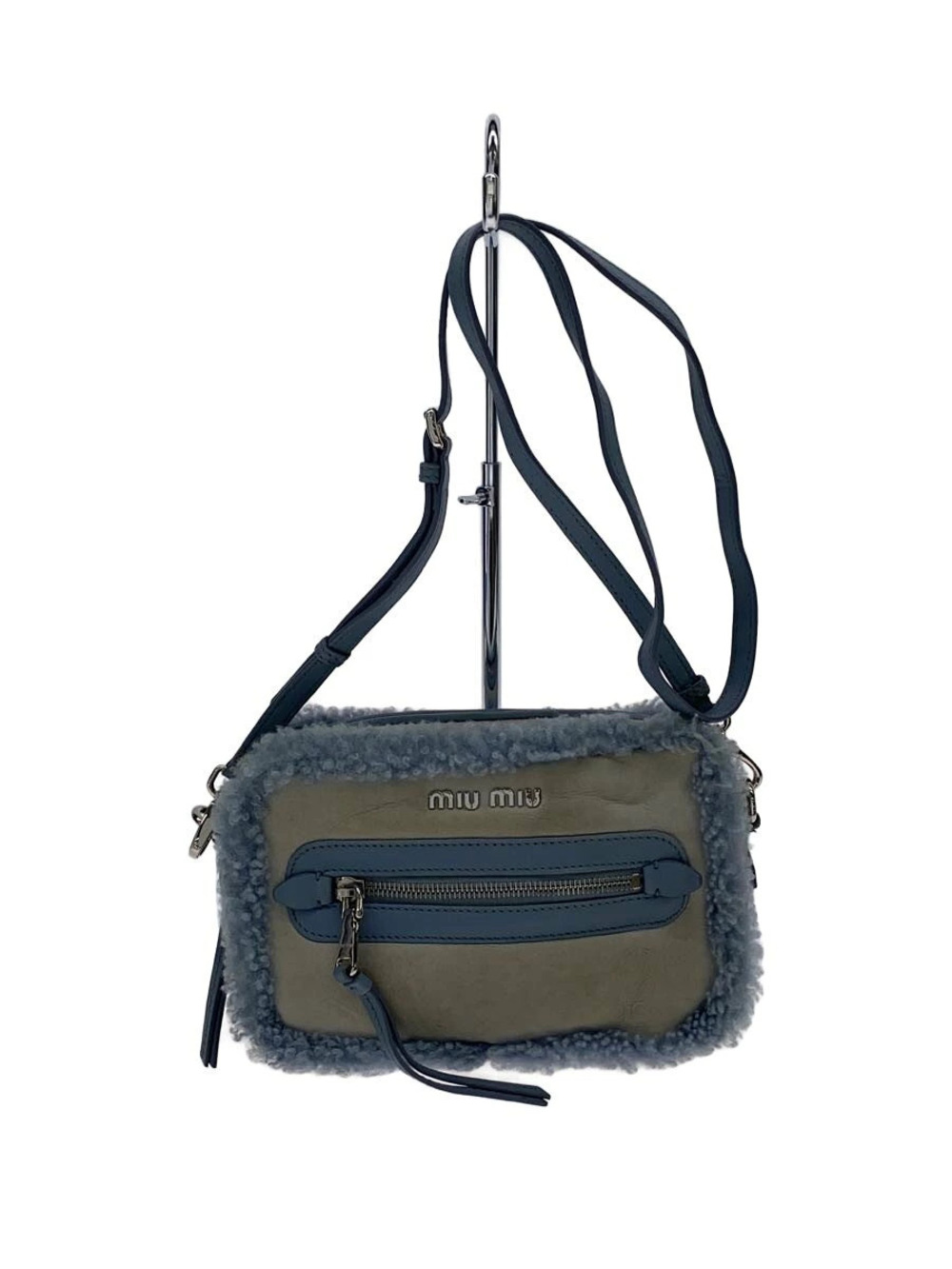 Miu Miu shearling leather crossbody bag body blue leather